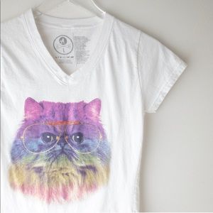 Hipster Rainbow Cat Graphic Tee